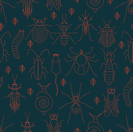 Various pests drawn like a wallpaper
